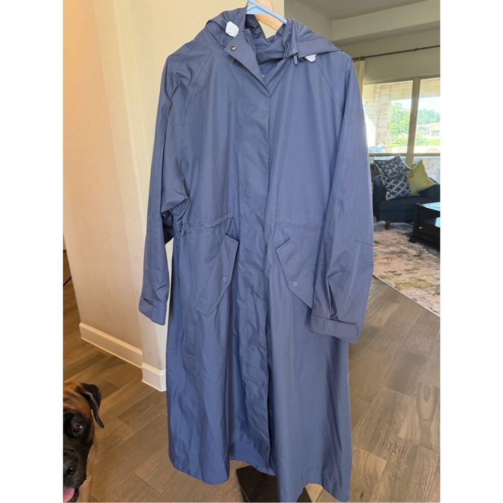 Quince Weatherproof Long Hooded Rain Trench Coat Storm Blue XL